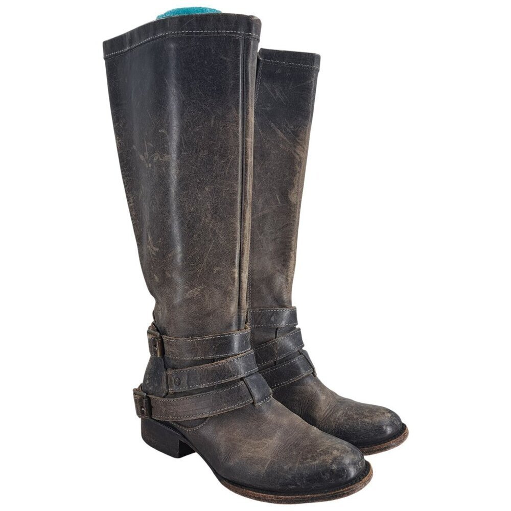Freebird Irish Distressed Leather Knee High Harness Riding Boots Size 6 Moto